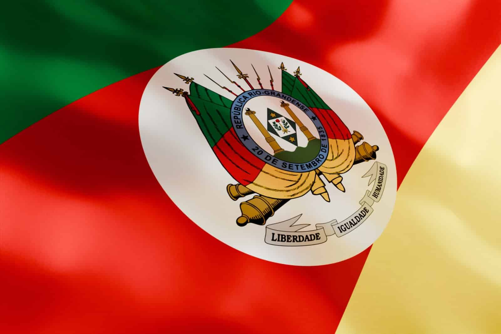 Bandeira do Rio Grande do Sul com o brasão estadual ao centro